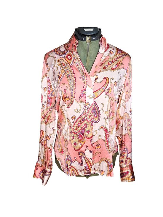 Talbots Tops - Woman's vintage Talbots silk boho pink paisley print v neck button down blouse 8